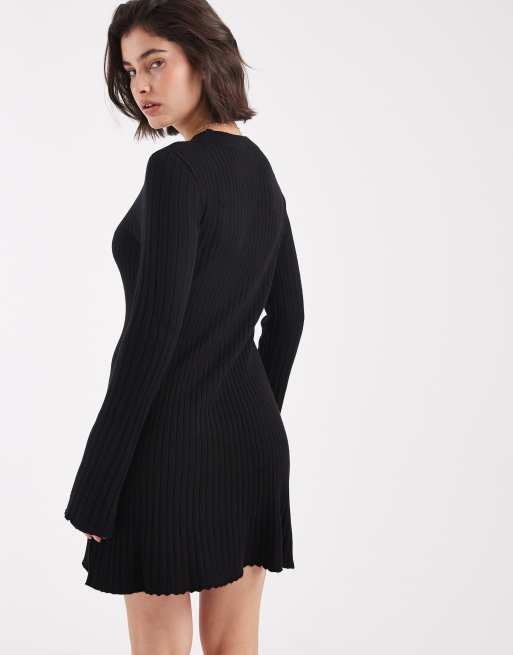 ONLY - Vestito corto nero in maglia a coste, 3 di 4
