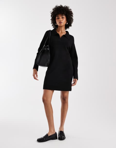 ONLY - Vestito corto stile polo in maglia nero - view 1