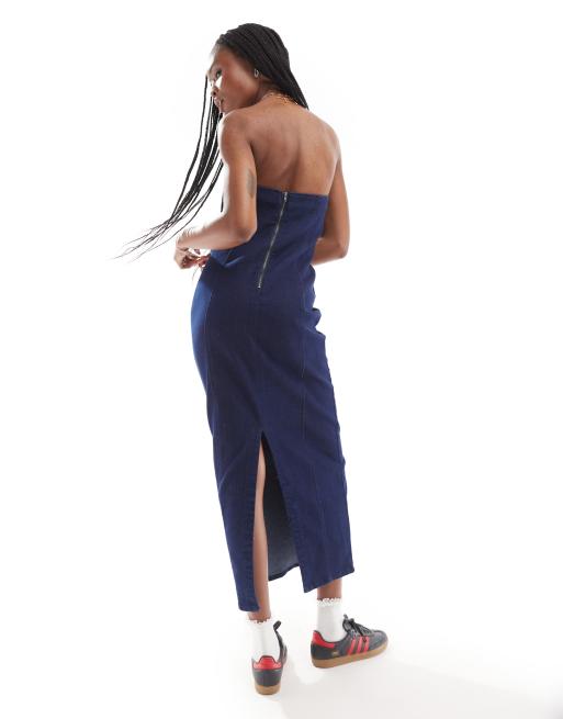Only Vestito di jeans midi a fascia aderente indaco ASOS