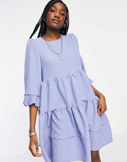 Only - Vestito grembiule midi con dettaglio sulle maniche e balze blu lavanda