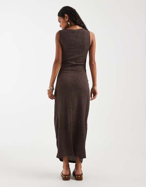 ONLY - Vestito lungo marrone cioccolato con dettaglio arricciato, 4 di 4