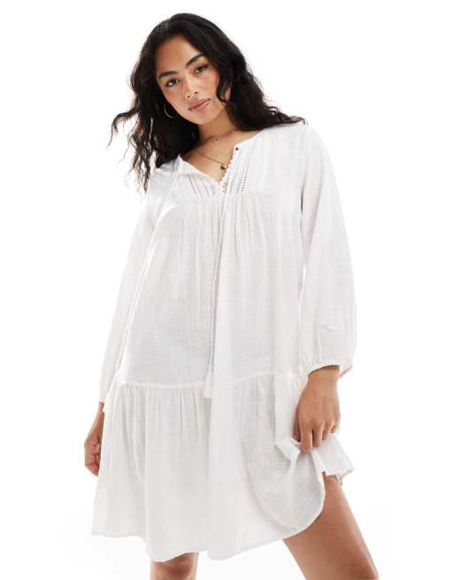 ONLY - Vestito midi a tunica bianco con dettaglio all'uncinetto