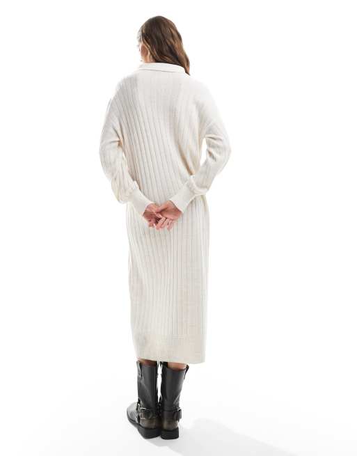 ONLY - Vestito midi in maglia color pietra con colletto stile polo, 4 di 4