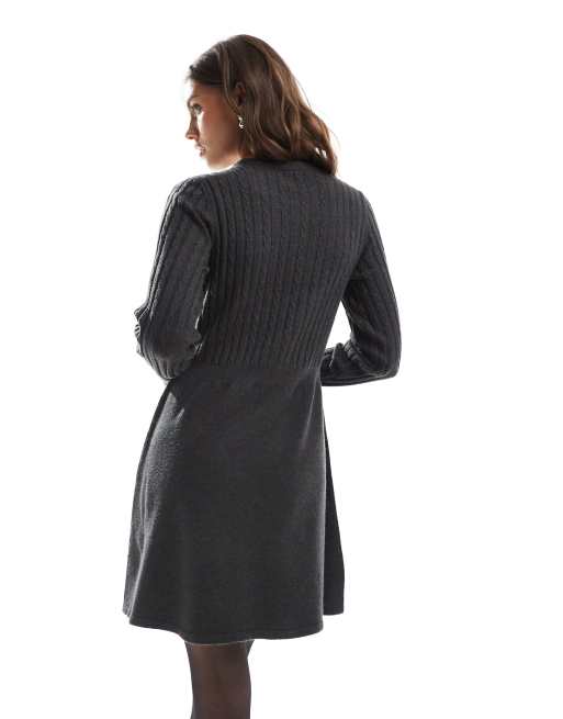 ONLY - Vestito skater corto in maglia a trecce grigio scuro, 2 di 4