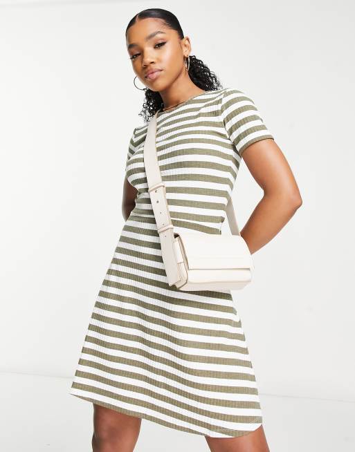 Only - Vestito stile skater a maniche corte verde a righe