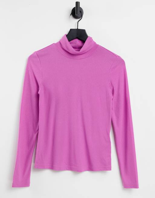 Only – Villa – Langärmliger Rollkragenpullover in Malve mit kurzem Schnitt
