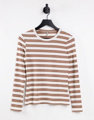 Only villa long sleeve round neck jersey top in stripe