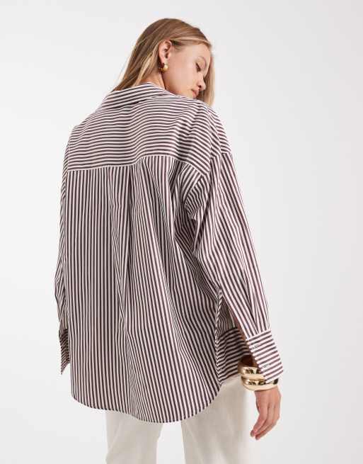 ONLY – Vinröd, randig skjorta i oversize, 3 av 4