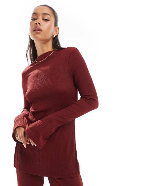 ONLY – Vinröd, texturerad topp med sidoslits, del av set - view 1
