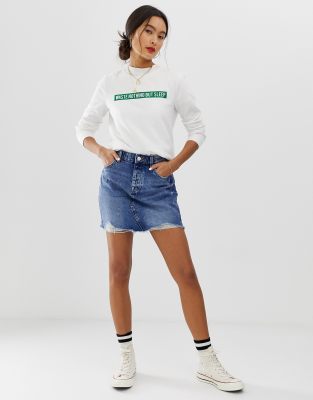 SO ME Vintage Wash Scallop Edge Denim Mini Skirt main image 1
