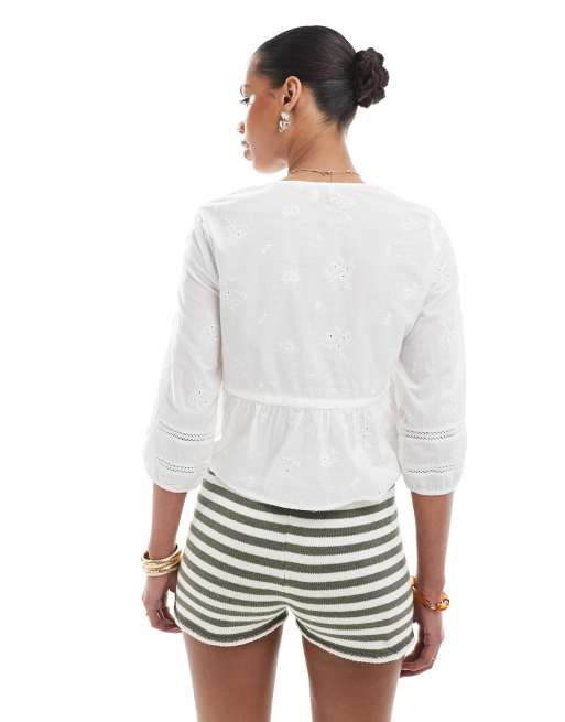 ONLY – Vit blus med virkade detaljer, 4 av 4