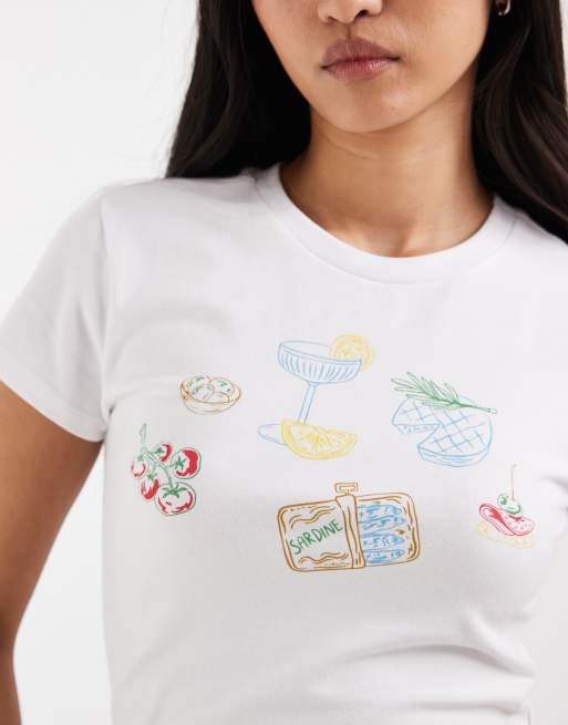 ONLY – Vit, figurnära t-shirt med mattryck, 3 av 4