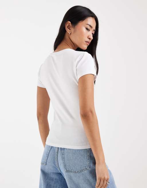 ONLY – Vit, figurnära t-shirt med mattryck, 4 av 4