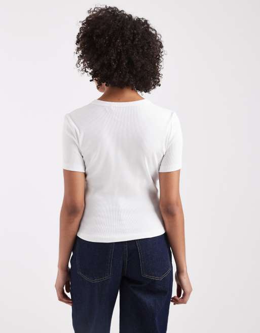 ONLY – Vit, ribbad t-shirt, 4 av 4