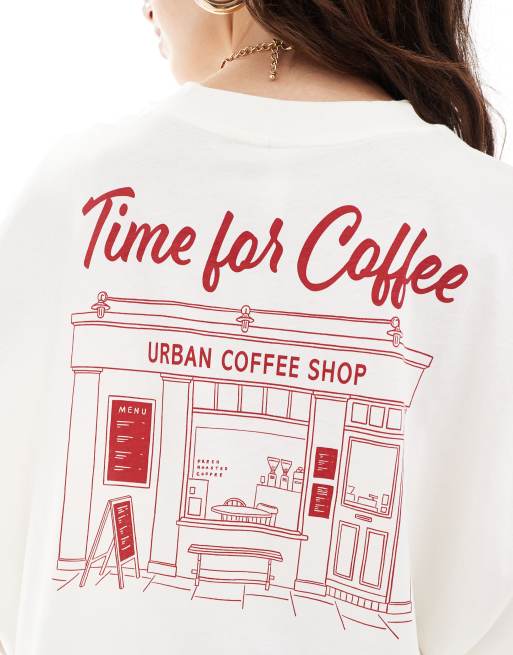 ONLY – Vit t-shirt i boxig passform med "coffee"-tryck baktill , 3 av 4