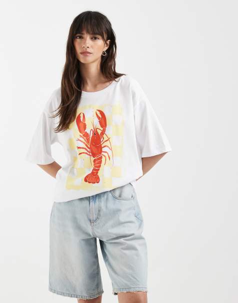 ONLY – Vit t-shirt i oversize med hummertryck - view 1