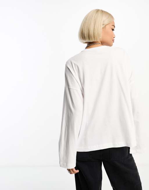 Only – Vit t-shirt i oversize med långa ärmar, 4 av 4