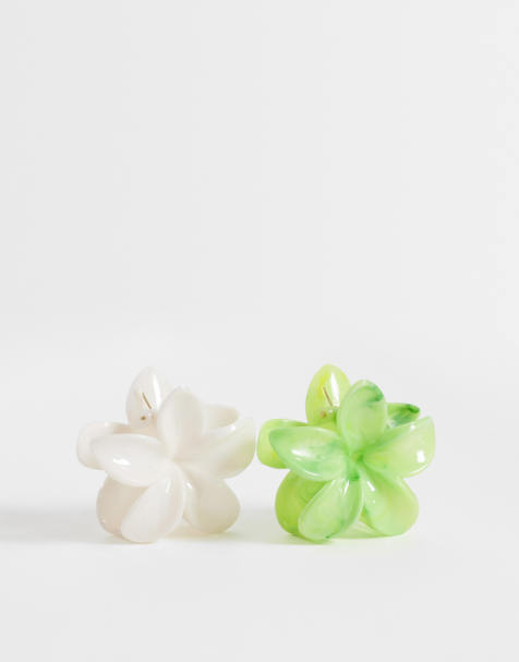 ONLY – Vita och gröna hårklämmor med blommor, 2-pack - view 1