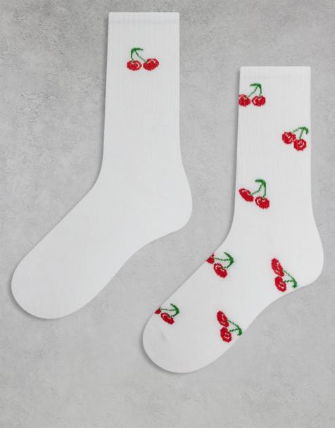 ONLY – Vita strumpor med körsbärsbroderier, 2-pack - view 1