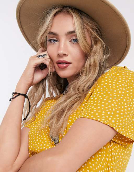 Only – Vorn geknöpftes, gepunktetes Minikleid in Gelb, 3 von 4
