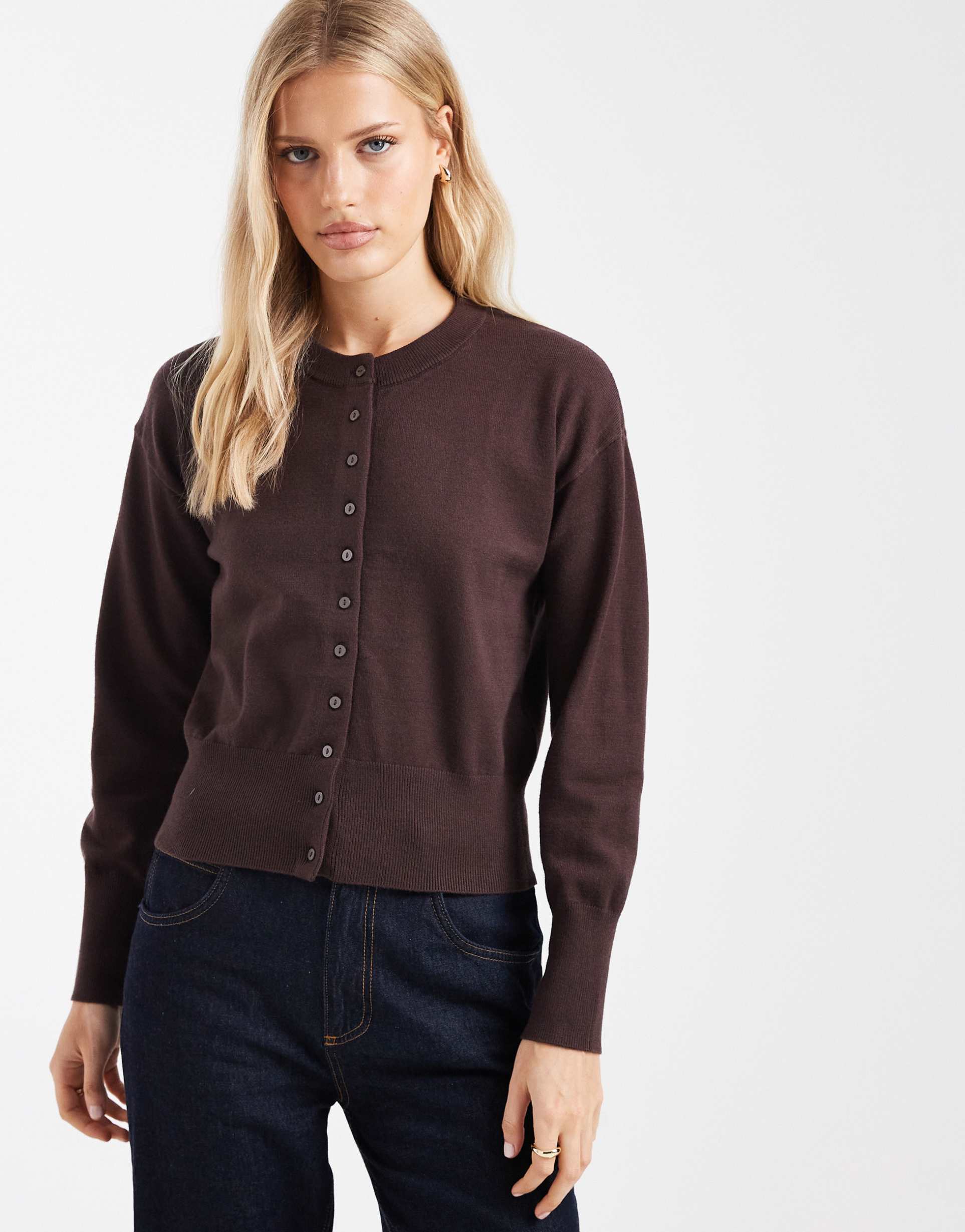 only waist detail knit cardigan in chocolate brown