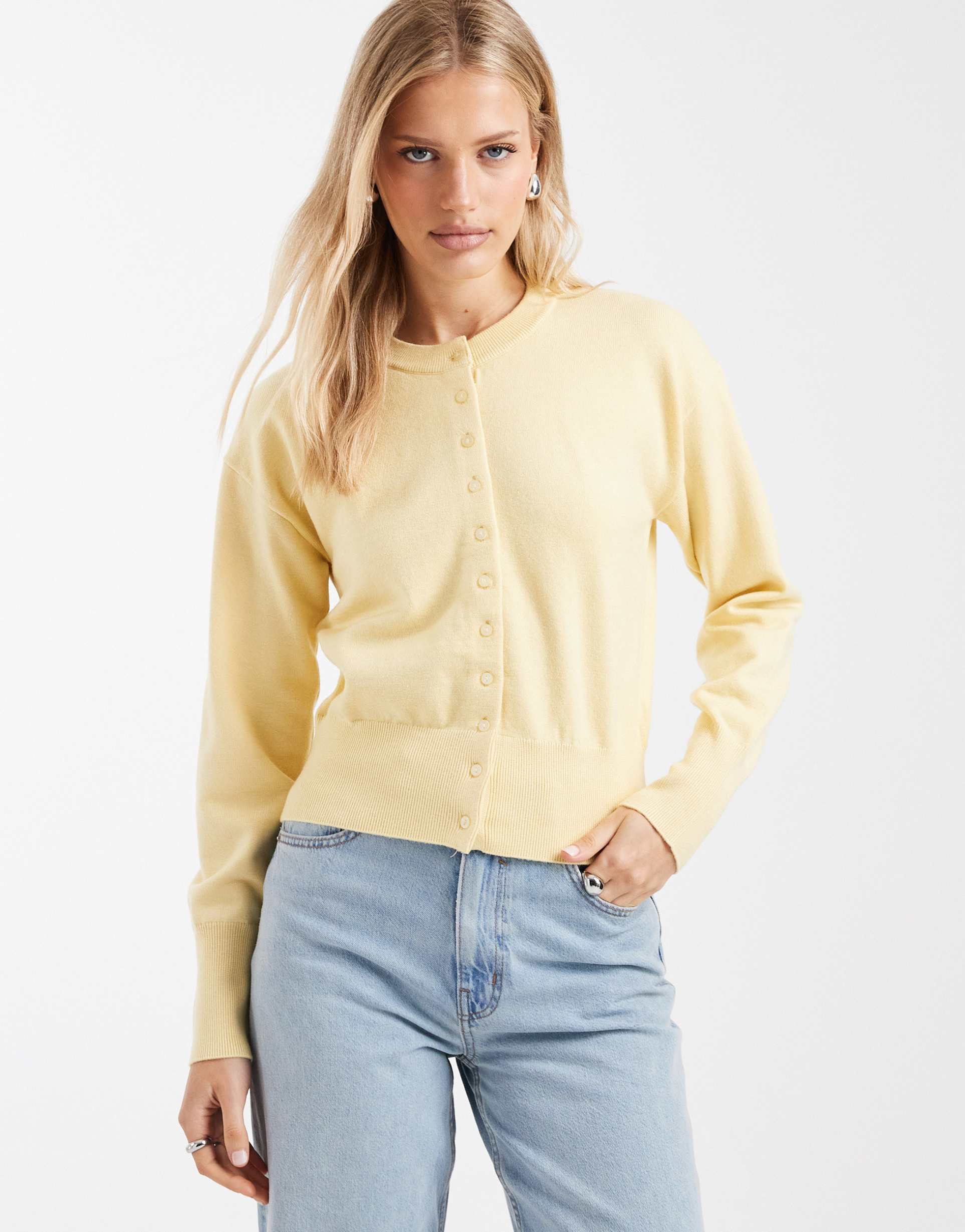 only waist detail knit cardigan in pale yellow