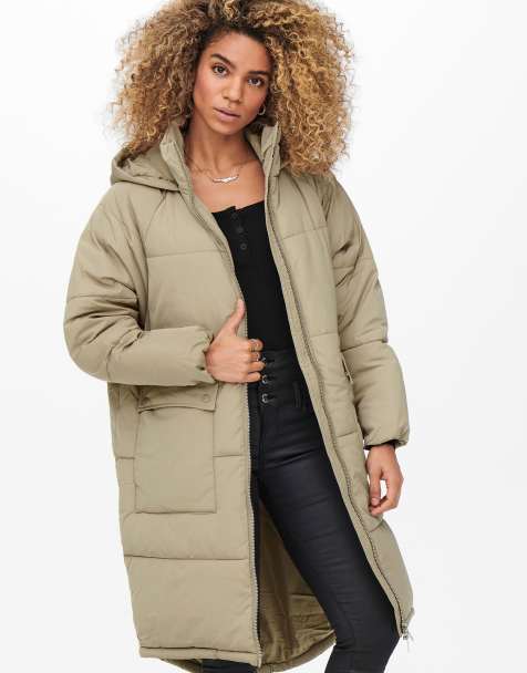 Only – Wattierter Steppmantel in Taupe mit Kapuze - view 1