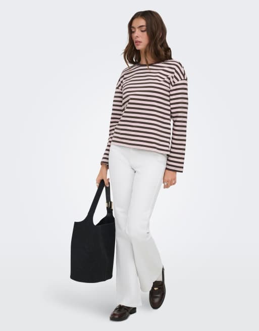 ONLY Wauw jeans a zampa a vita alta in denim bianco, 3 di 7