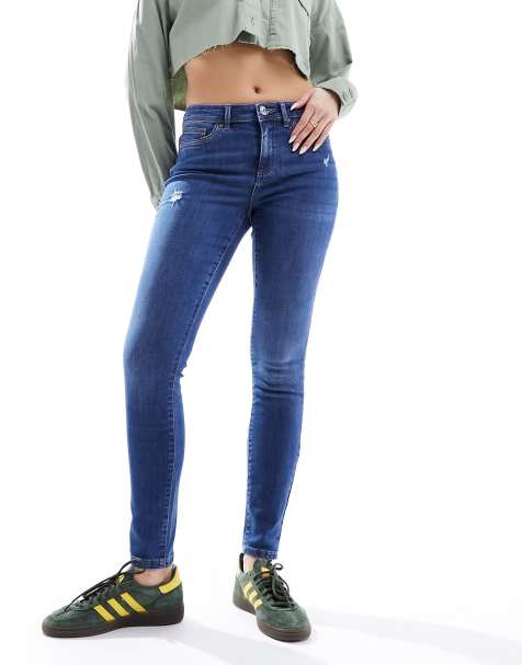 ONLY Wauw skinny jeans in mid blue denim 