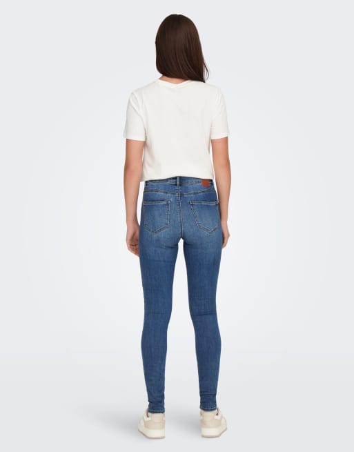 ONLY Wauw Skinny Jeans mit mittlerer Leibhöhe in blauem Denim, 2 von 7