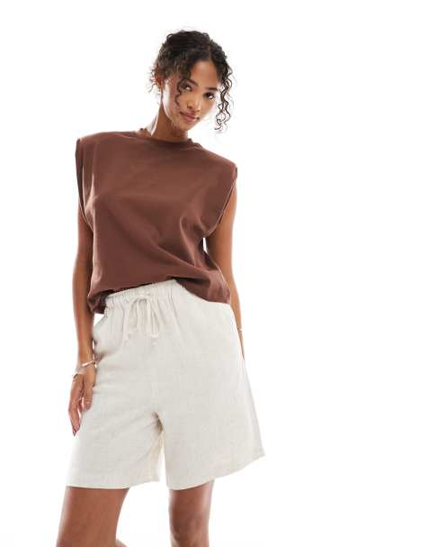 ONLY pull up linen shorts in beige