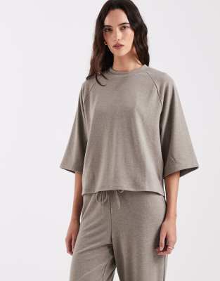 ONLY - Weiches, kastiges T-Shirt in Hellbraun mit Struktur, Kombiteil-Brown