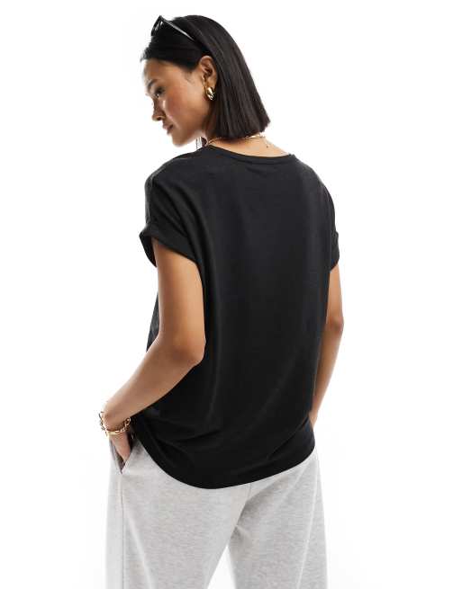 ONLY – Weiches T-Shirt in meliertem Anthrazit mit Rundhalsausschnitt , 2 von 4