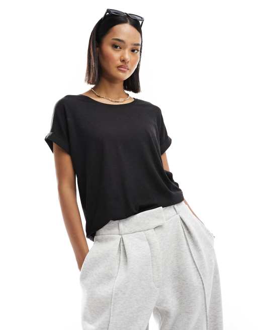 ONLY – Weiches T-Shirt in meliertem Anthrazit mit Rundhalsausschnitt , 4 von 4
