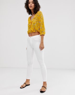 Only - Weiße Skinny-Jeans mit Fransensaum