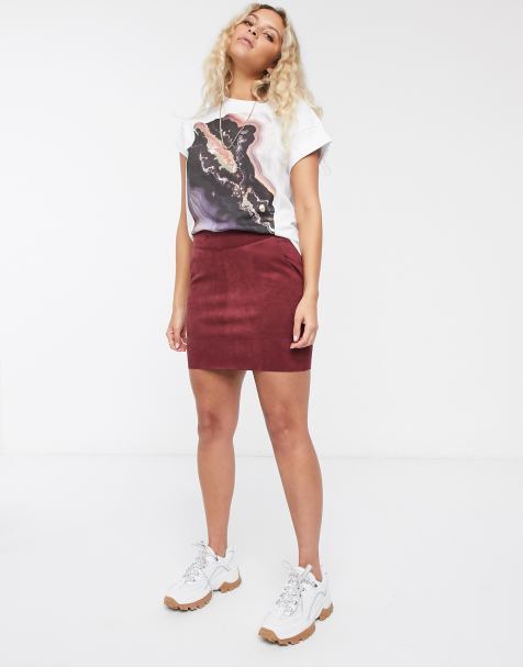 Only – Weinroter Minirock in Wildleder-Optik