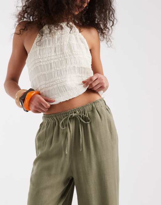 ONLY – Weit geschnittene Schlupfhose aus Leinenmix in Khaki, 4 von 5