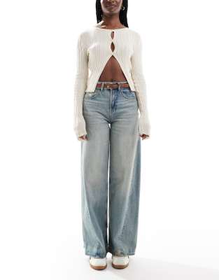 ONLY - Weite Jeans in Vintage-Tönung mit hoher Taille-Blau
