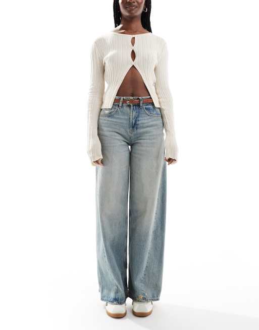 ONLY – Weite Jeans in Vintage-Tönung mit hoher Taille  