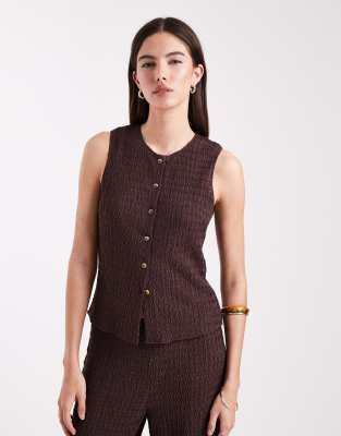 ONLY - Weste aus Seersucker in Braun, Kombiteil-Brown