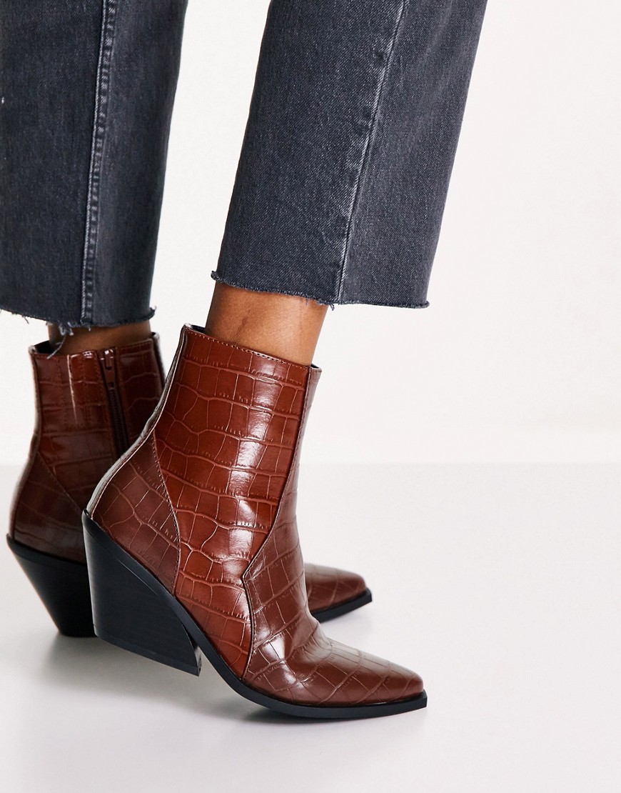 Only Western Boot With Block Heel In Brown-black | ModeSens