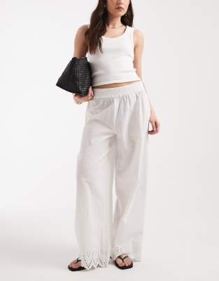 ONLY white trouser with embroidered hem in white
