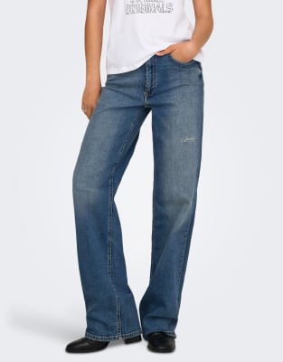 ONLY - Wide-Fit-Jeans aus dunkelblauem Denim