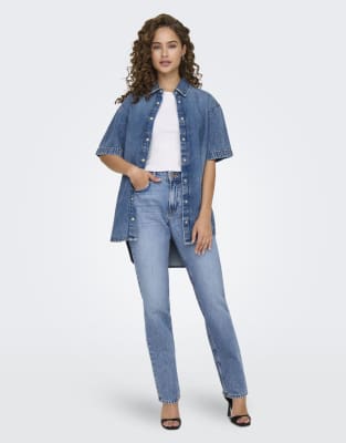 Only - Wide-Fit-Jeans in hellem Denim-Mittelblau