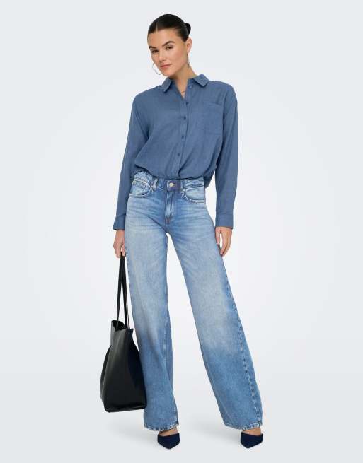 Only – Wide-Fit-Jeans in hellem Denim-Mittelblau, 3 von 7