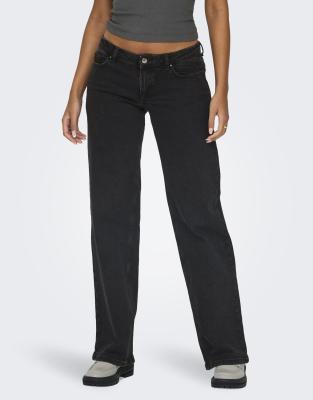 ONLY Wide Fit - Jeans in verwaschenem Schwarz