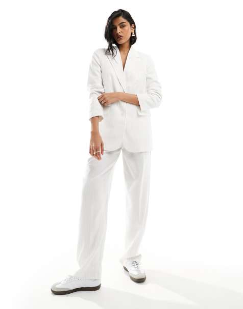 ONLY wide fit tailored pants in white pinstripe - part of a set - view 1