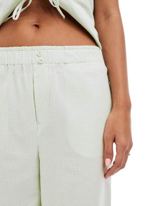 ONLY wide leg boxer detail pants in green gingham - part of a set, 5 of 5