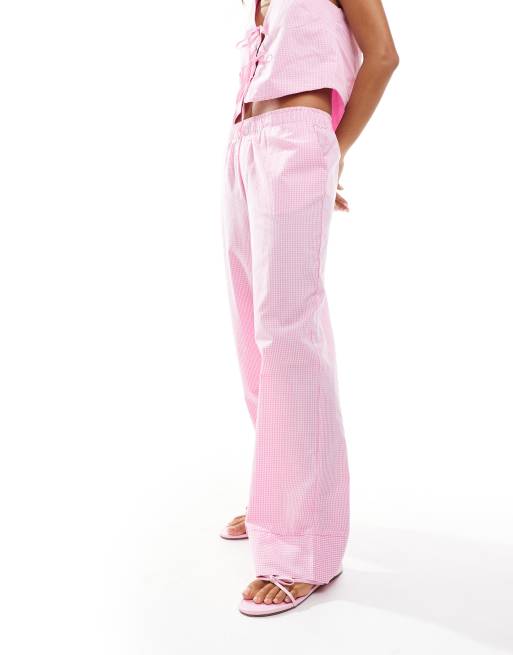 ONLY wide leg boxer detail pants in pink gingham - part of a