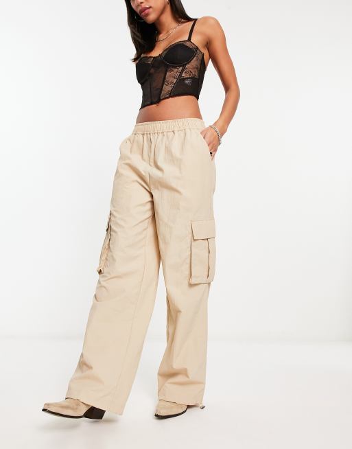 Only wide leg cargo pants in beige